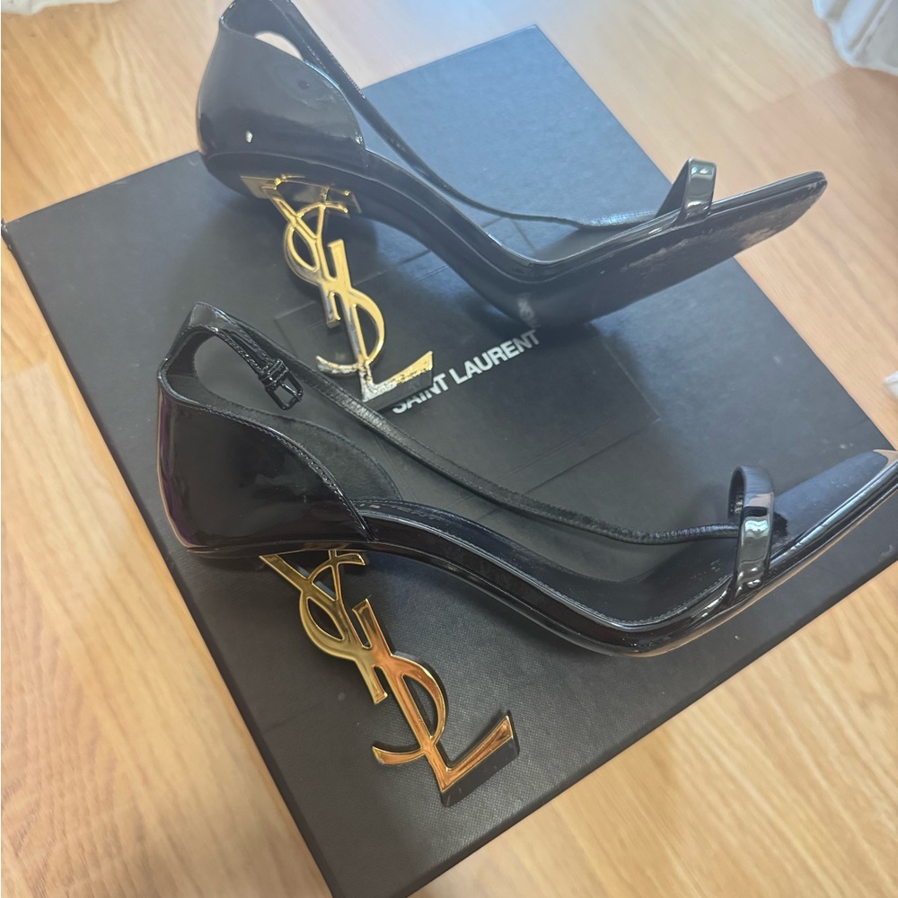 Saint Laurent Black Heels with Gold Logo